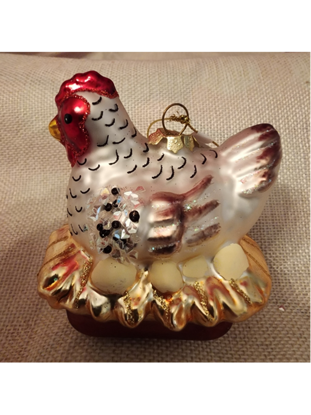 Kurt S. Adler Glass Hen on Nest Christmas Ornament One Size Orange White